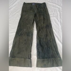 Free People Boho Linen Trouser Pants Wide Leg Cuffed Womens Size 4 Green